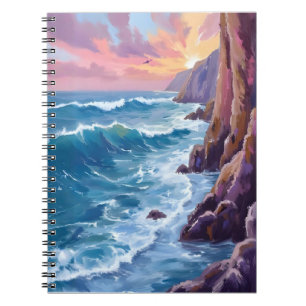 Caderno Espiral Respiração do Oceano Costa Rochosa do Mar ao Pôr