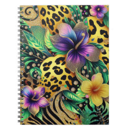 CADERNO ESPIRAL RESPLENDOR PURPURA VERDE DOURADO MARDI GRAS