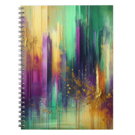 CADERNO ESPIRAL RESPLENDOR PURPURA VERDE DOURADO MARDI GRAS