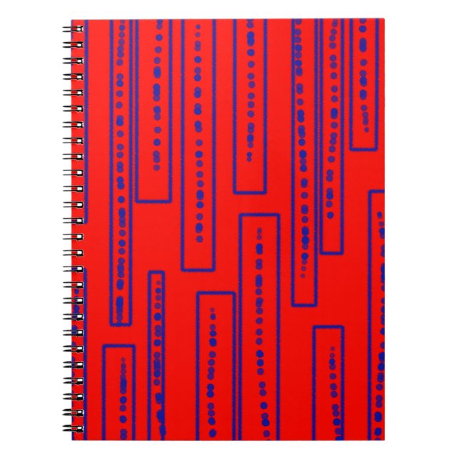 Caderno Espiral Retângulos azuis em vermelho (Frente)
