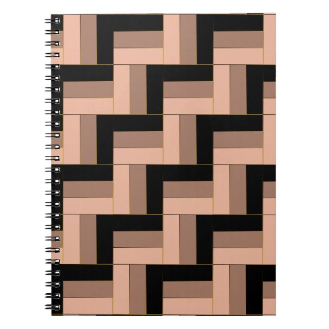 Caderno Espiral Retângulos Geométricos Pretos de Mocha Castanho (Frente)