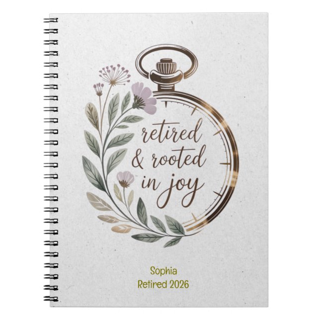 Caderno Espiral Retired & Rooted in Joy Personalized Name Year (Frente)