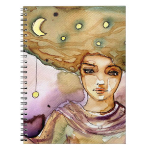Caderno Espiral Retrato abstrato e mulher bonito