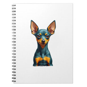 Caderno Espiral Retrato Colorido de Pinscher Miniatura Vintage Gra
