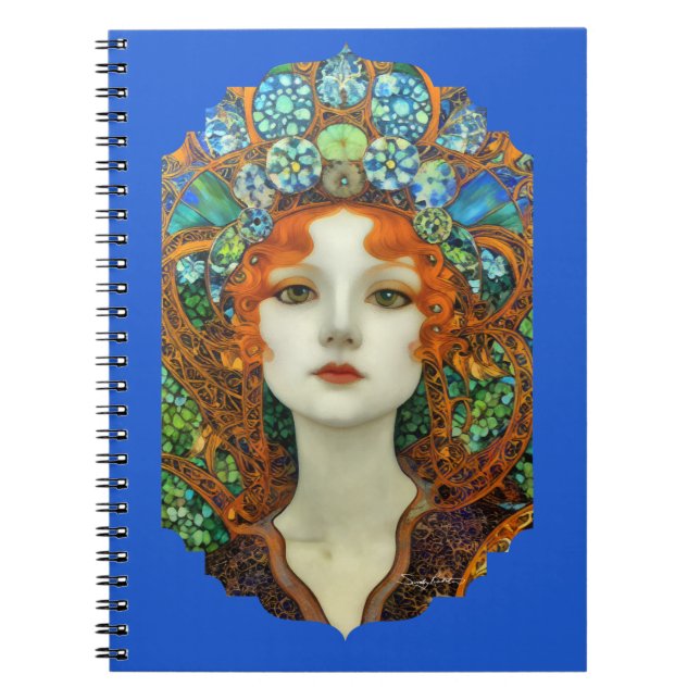 Caderno Espiral Retrato da Bela Mulher em Estilo de Vidro Estido (Frente)