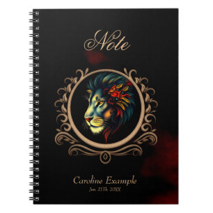 Caderno Espiral Retrato da cabeça de leão estilizado em Mandala