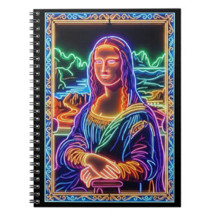 Caderno Espiral Retrato da Mona Lisa em Luz Neon Design