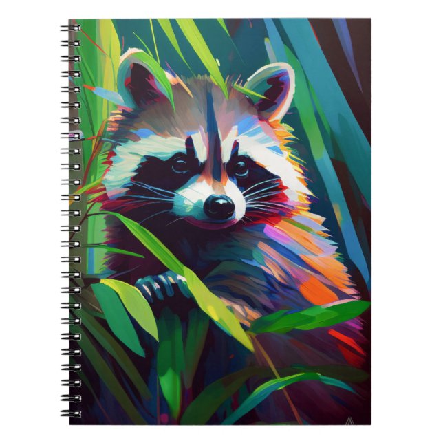 Caderno Espiral Retrato de Animais Raccoon Pintura de Vida Selvage (Frente)