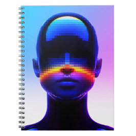 Caderno Espiral Retrato de Arte Futurística em Pixel - Abstrato di