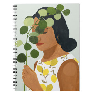 Caderno Espiral Retrato de Botânica - Mulher com Greenery