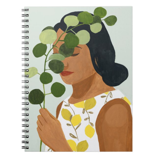 Caderno Espiral Retrato de Botânica - Mulher com Greenery (Frente)