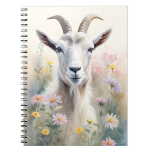 Caderno Espiral Retrato de Cabra de Flor de Pastel Suave