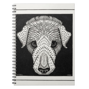 Caderno Espiral Retrato de Cachorro em Gravura em Madeira Art Nouv