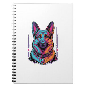 Caderno Espiral Retrato de Cachorro Neon Gráfico de Gravação Vinta