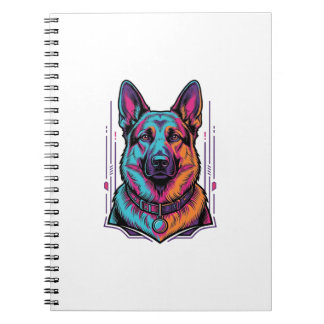Caderno Espiral Retrato de Cachorro Neon Gravura Vintage Gráfico_1