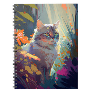 Caderno Espiral Retrato de Cat Animal Pintura de Natureza Selvagem