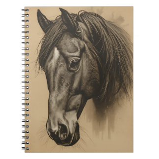 Caderno Espiral Retrato de Cavalo em Sepia Vintage Desenho a Lápis