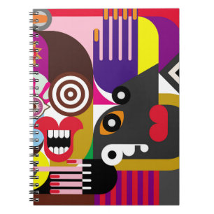 Caderno Espiral Retrato de duas mulheres - ilustração colorida. Mu
