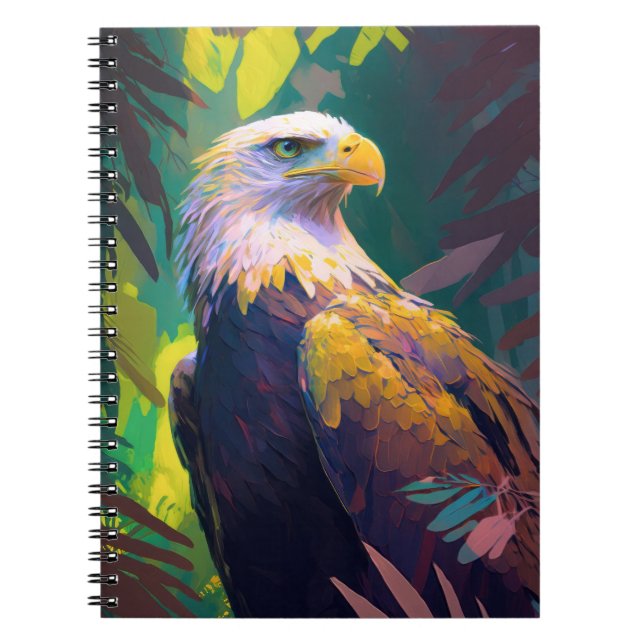 Caderno Espiral Retrato de Eagle Bird Pintura de animais selvagens (Frente)