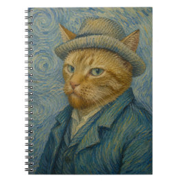 Caderno Espiral Retrato de Gato ao Estilo Van Gogh Arte Paródia Vi
