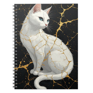 Caderno Espiral Retrato de Gato Branco com Rachadura Preta e Doura
