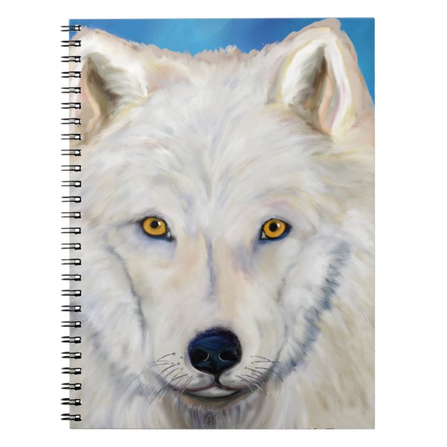 Caderno Espiral Retrato de Lobo Branco (Frente)