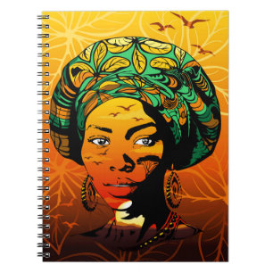 Caderno Espiral Retrato de Mulher Africana com Sunset