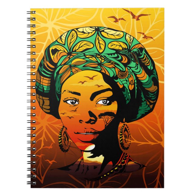 Caderno Espiral Retrato de Mulher Africana com Sunset (Frente)
