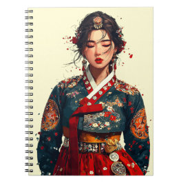 Caderno Espiral Retrato de Mulher Coreana Moderna em Hanbok