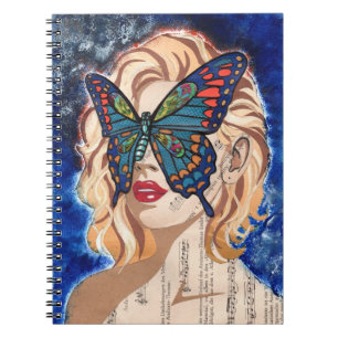 Caderno Espiral Retrato de Mulher em Colagem Vintage com Borboleta
