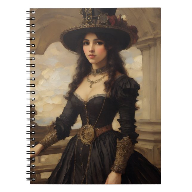 Caderno Espiral Retrato de Mulher Steampunk (Frente)