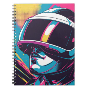 Caderno Espiral Retrato de personagem futurista usando headset de