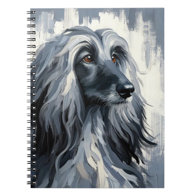 Caderno Espiral Retrato do Afghan Hound Cinza (Frente)