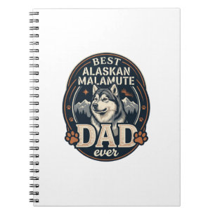 Caderno Espiral Retrato do Pai Cachorro Malamute do Alasca Montanh