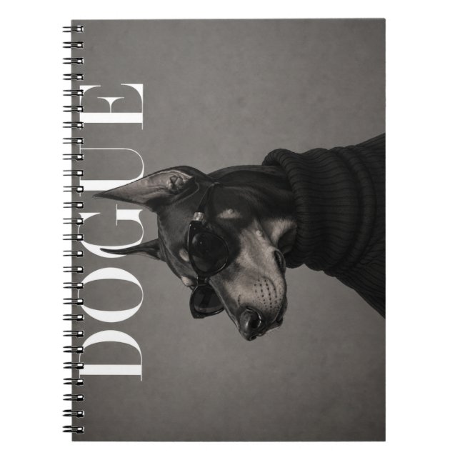Caderno Espiral Retrato Editorial de Cachorro Doberman (Frente)