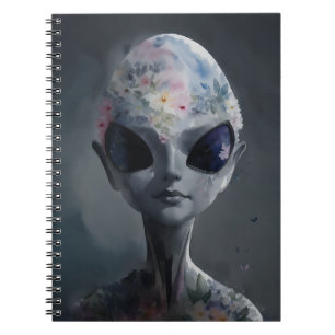 Caderno Espiral Retrato Floral da Alienígena de Água da cinza