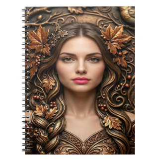 Caderno Espiral Retrato Florestal Elegante em Arte de Bronze Embut