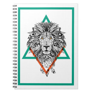 Caderno Espiral Retrato geométrico asteca do leão