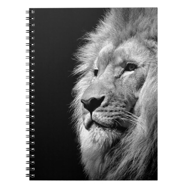 Caderno Espiral Retrato Leão Branco Negro - Fotografia Animal (Frente)