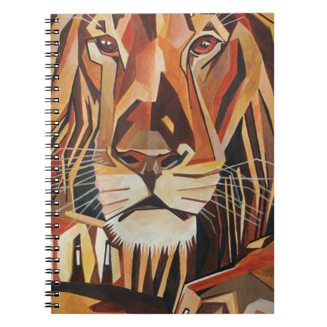 Caderno Espiral Retrato Lion Em Estilo Geométrico De Arte (Frente)