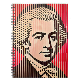 Caderno Espiral Retrato Mozart no estilo de ilusão óptica BAUHAUS