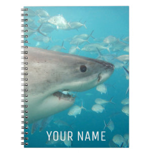 Caderno Espiral Retrato Personalizado do Grande Tubarão Branco Sub