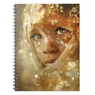 Caderno Espiral Retrato Sonhador de Crianças   Olhar Véu Dourado