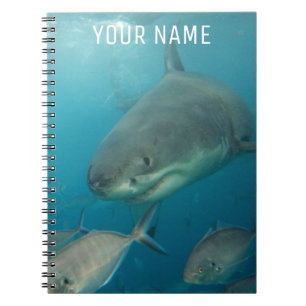 Caderno Espiral Retrato Subaquático do Grande Tubarão Branco Perso