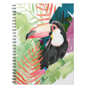 Caderno Espiral Retrato tucano com folhas tropicais
