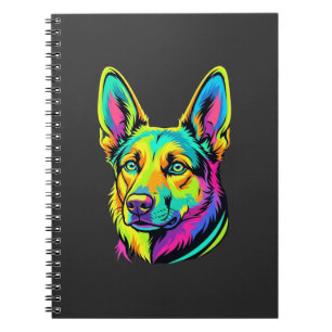 Caderno Espiral Retrato Vetorial Colorido de Cachorro Neon