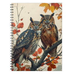 Caderno Espiral Retrato Vintage de duas Corujas