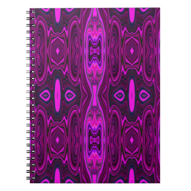 Caderno Espiral Retro Abstract Hot Pink and Magenta Pattern (Frente)
