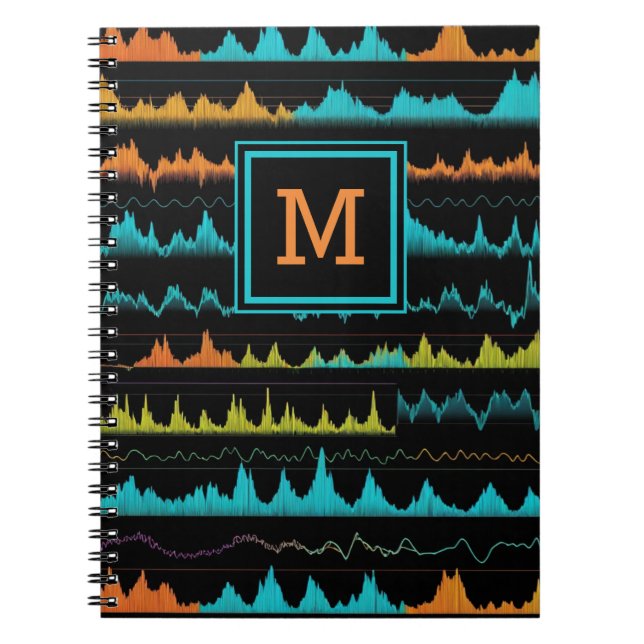 Caderno Espiral Retro Abstract Sound Wave Pattern Monogram (Frente)