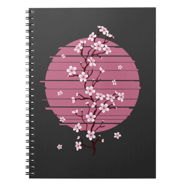 Caderno Espiral Retro Cherry Blossom - Árvore Sakura Japonesa (Frente)